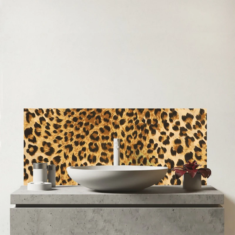 Image of Warren Reed - Designer Wild Animal Pattern Glass Bathroom Splashback in Brown Brown Unisex