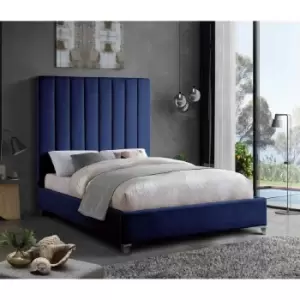 Image of Alexo Upholstered Beds - Plush Velvet, Small Double Size Frame, Blue - Blue