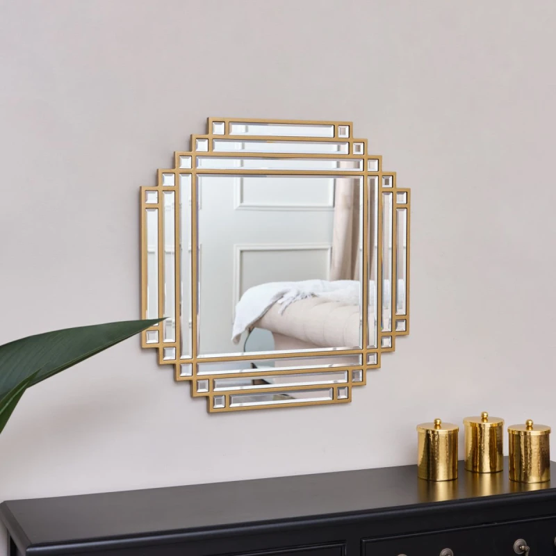 Image of Melody Maison Square Gold Art Deco Fan Wall Mirror 55cm X 55cm Gold