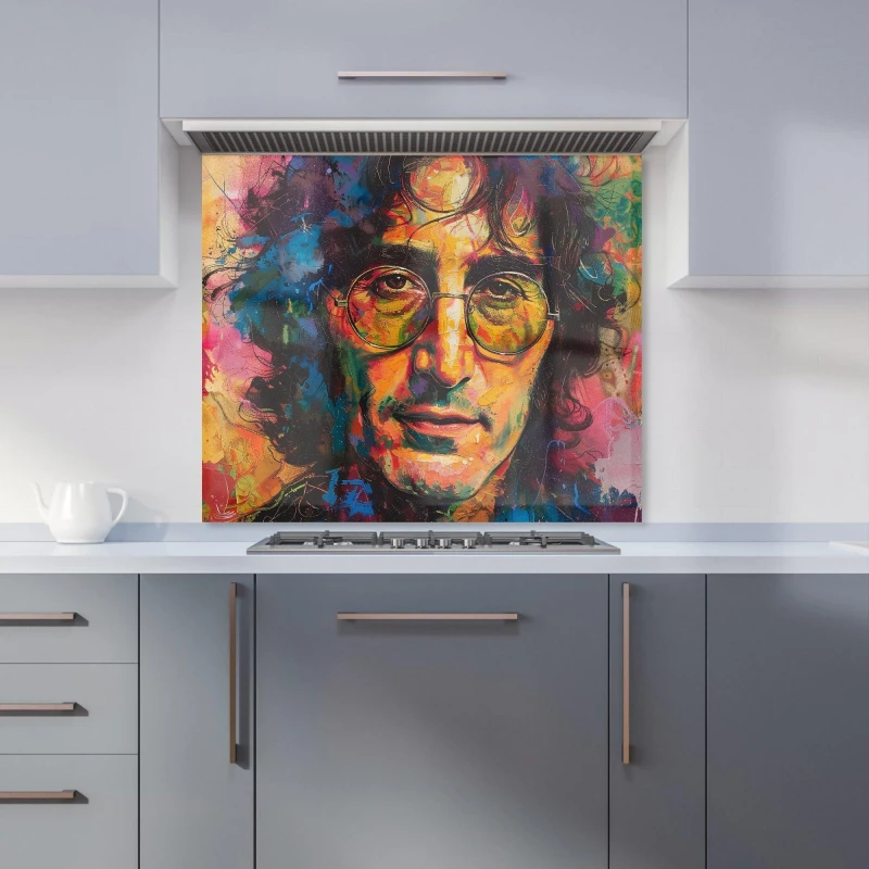 Image of Warren Reed - Designer Psychedelic Portrait of Lennon Kitchen Splashback Size: 900mm x 650mm Multicolor Unisex 900mm x 650mm