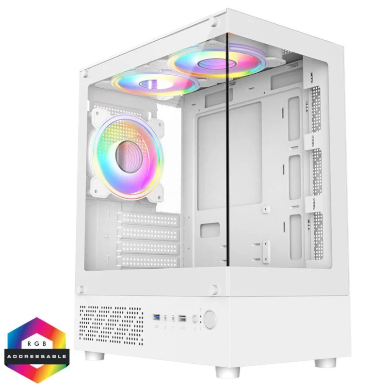 Image of CiT CIT Celsius White Micro-ATX Gaming Case with Tempered Glass Front and Side Panels White unisex One Size