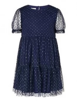 Image of Monsoon Girls Glitter Spot Tier Dress - Navy