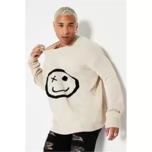 Image of I Saw It First Beige Mens Smiley Graphic Jumper - Brown