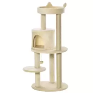 Image of Pawhut 3-tier Deluxe Cat Activity Tree Scratching Posts & Kitten House - Beige