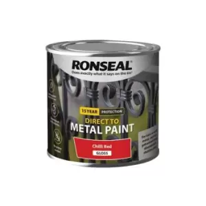 Image of Ronseal Direct to Metal Paint Chilli Red Gloss 250ml