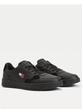 Image of Tommy Jeans Basket Leather Trainers - Black, Size 43, Men