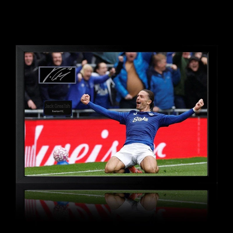 Image of The Fan Cave Jack Grealish Signed Everton Plaque Iconic Frame Blue unisex 690x480mm
