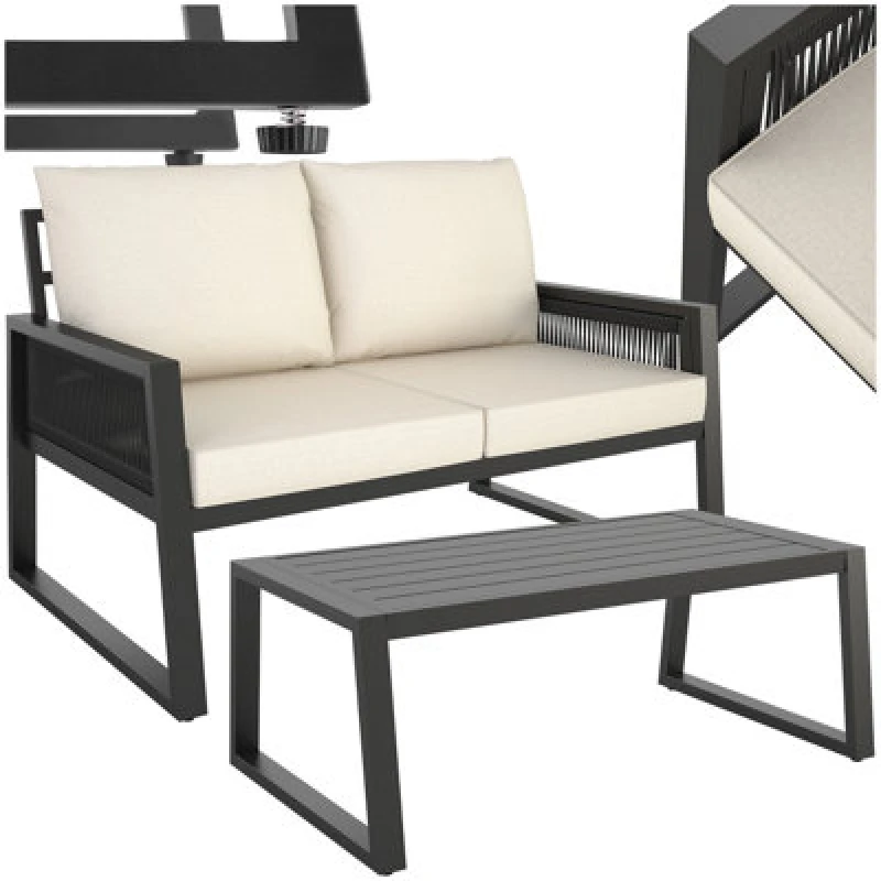 Image of Tectake Garden Furniture Set Capri In A Corded Design And Aluminium Frame Set 2 (1 X Sofa / 1 X Table) - Anthracite