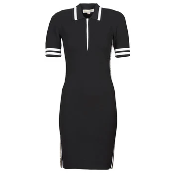 Image of Michael Kors LOGO TAPE HALF ZIP DRESS womens Dress in Black - Sizes S,M,L,XL,XS