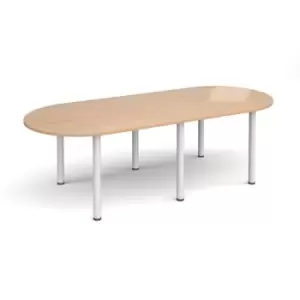 Image of Radial end meeting table 2400mm x 1000mm with 6 white radial legs - beech