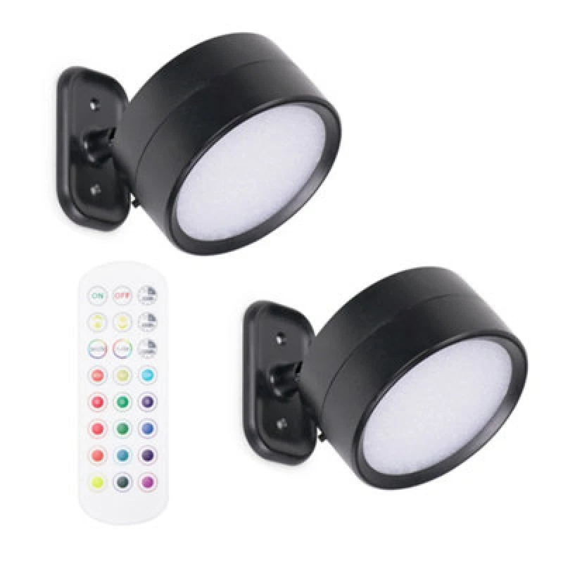Image of ValueLights Marshall Set of 2 Rechargeable Easy Fit 360 RGB Spotlight Light Fittings Black