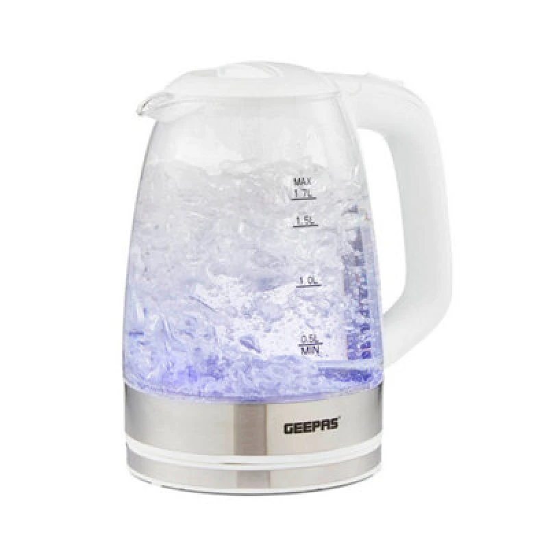 Image of Geepas 1.7L Electric Blue LED Illuminating Glass Jug Kettle Cordless 2200W White