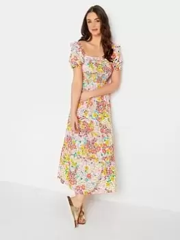 Image of Long Tall Sally Tall Floral Ditsy Shirred Midaxi Dres, Yellow, Size 20, Women