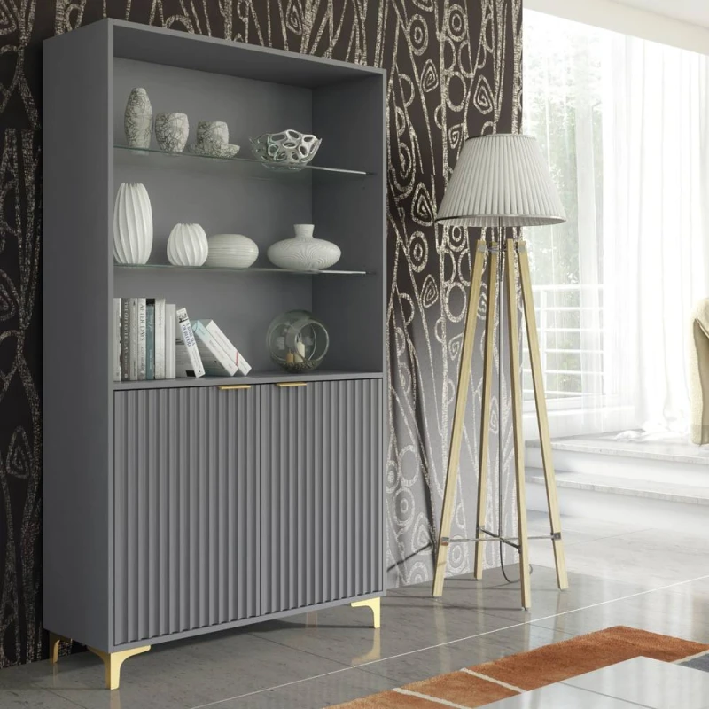 Image of Creative Furniture Tide Crest Display Cabinet 175cm - Dark Grey with Fluted Doors Dark Grey Unisex