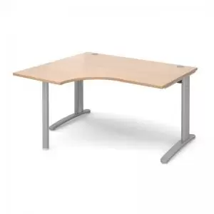 Image of TR10 left hand ergonomic desk 1400mm - silver frame and beech top