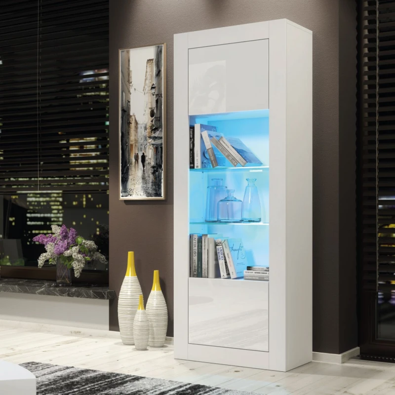 Image of Creative Furniture Illume Display Cabinet 170cm - A Stylish and Modern Cabinet with Glass Shelves and LED Lights White