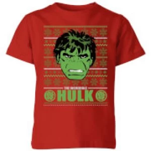 Image of Marvel Hulk Face Kids Christmas T-Shirt - Red - 7-8 Years