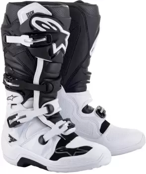 Image of Alpinestars Tech 7 Motocross Boots, black-white, Size 42, black-white, Size 42