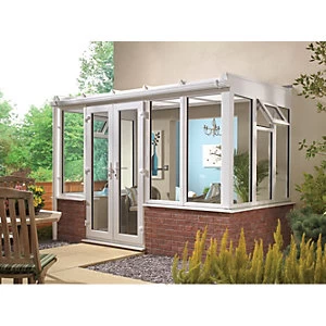 Image of Wickes Lean To Dwarf Wall White Conservatory - 15 x 10 ft