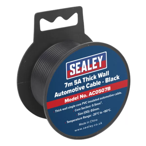 Image of Genuine SEALEY AC0507B Automotive Cable Thick Wall 5A 7mtr Black