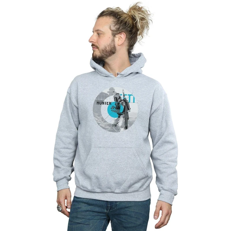 Image of Star Wars Star Wars Men Boba Fett Bounty Hunter Circle Hoodie in Grey Size: Small Grey S Male 5057864036947