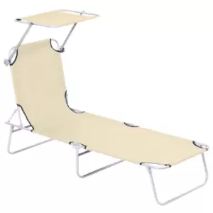 Image of Outsunny Reclining Chair Sun Lounger Folding Lounger Seat with Sun Shade Awning Beach Garden Outdoor Patio Recliner Adjustable (Beige)