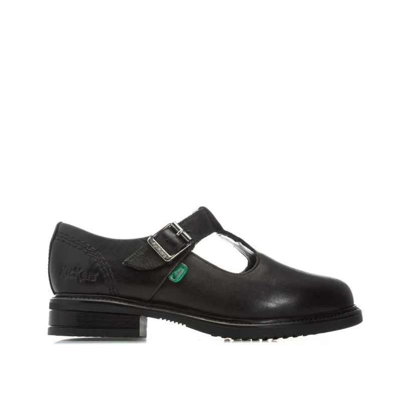 Image of Kickers Children Lach T-Bar Leather Shoes - Black UK 2.5