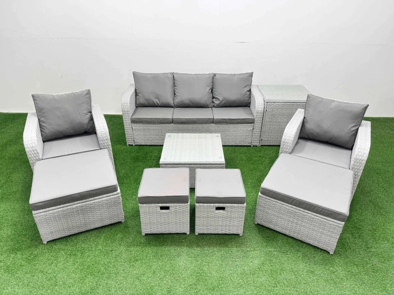 Image of Fimous PE Rattan Lounge Sofa Set with Coffee Table Light Grey Light Grey Unisex