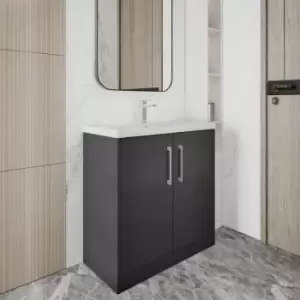 Image of Hudson Reed Juno Floor Standing 2-Door Vanity Unit with Basin 4 800mm Wide - Graphite Grey