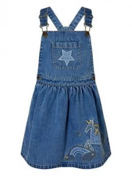 Image of Monsoon Girls Denim Unicorn Pinny Dress - Blue