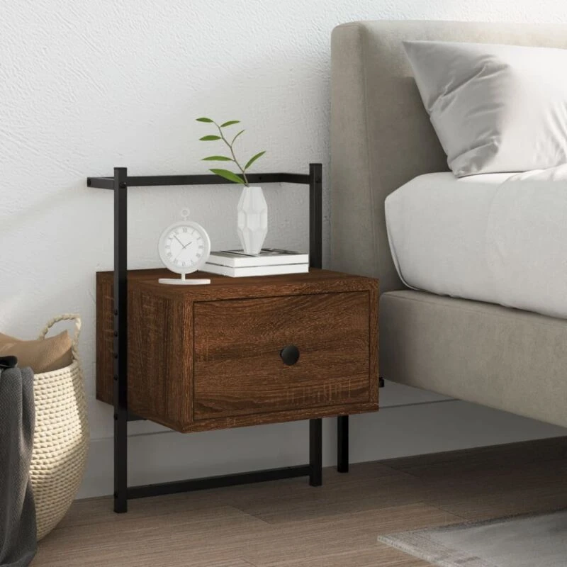 Image of Vidaxl Bedside Cabinet Wall-mounted Brown Oak 35X30X51cm Engineered Wood, Brown 833451