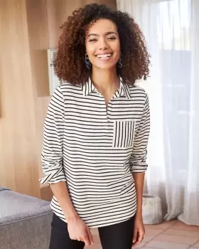 Image of Cotton Traders Womens Fine-Line Stripe Jersey Shirt in Cream