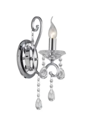 Image of Vela Wall Lamp Switched 1 Candle Light Polished Chrome, Crystal