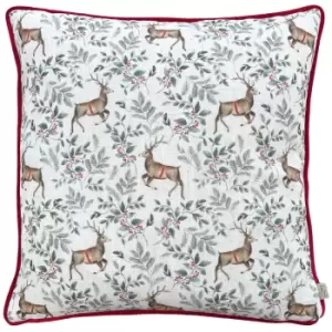Image of Festive Reindeer Repeat Cushion Scarlet, Scarlet / 43 x 43cm / Polyester Filled