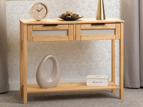 Image of Seconique Corona Rattan and Pine 2 Drawer Console Table