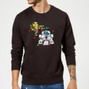 Image of Star Wars Tangled Fairy Lights Droids Black Christmas Sweatshirt - M - Black
