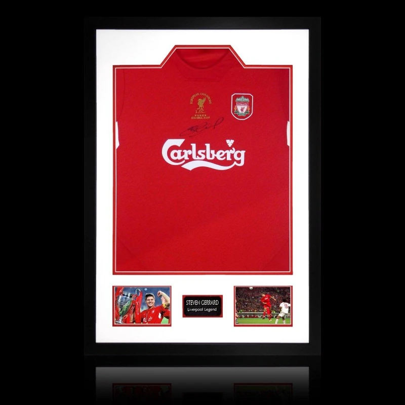 Image of The Fan Cave Steven Gerrard Signed 2005 Liverpool Shirt Premium Red unisex 850x600mm