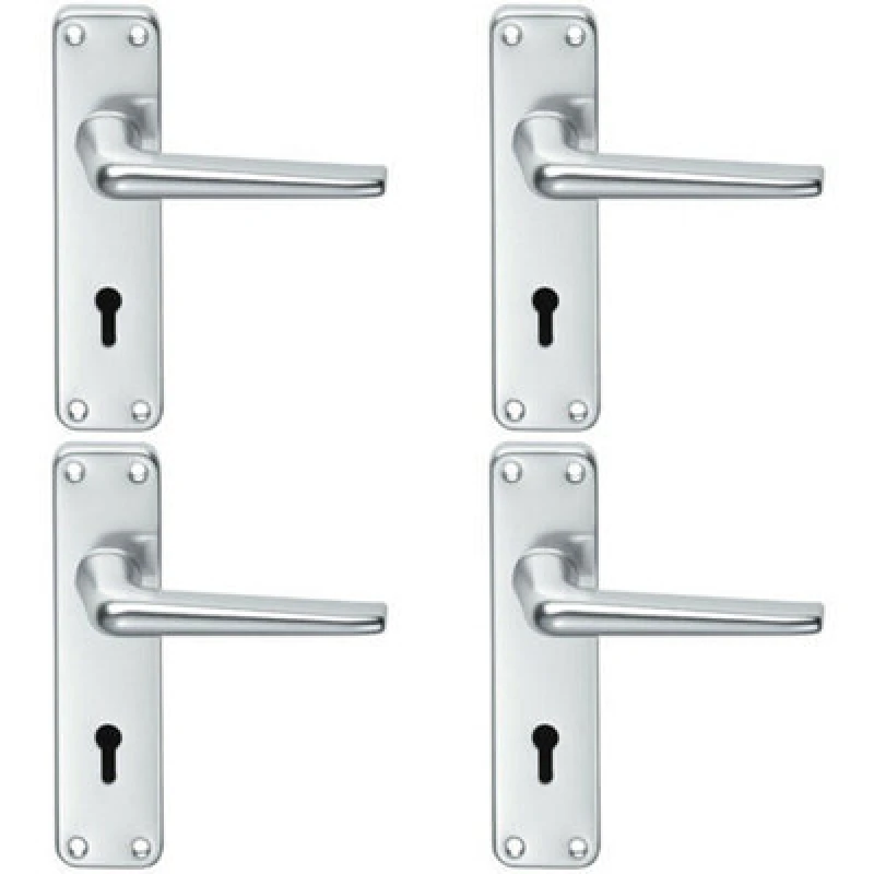 Image of Loops 4x PAIR Straight Tapered Handle on Lock Backplate 152 x 41mm Satin Aluminium Multi