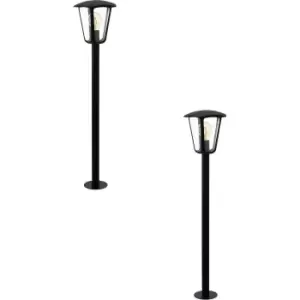 Image of 2 PACK IP44 Outdoor Bollard Light Black Aluminium Lantern 60W E27 Lamp Post