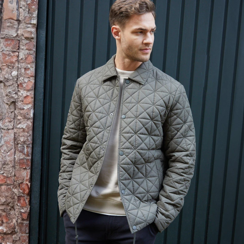Image of Threadbare Lightweight Collared Quilted Jacket Khaki
