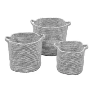 Image of Jvl Edison Cotton Rope Storage Baskets, Set Of 3, Grey