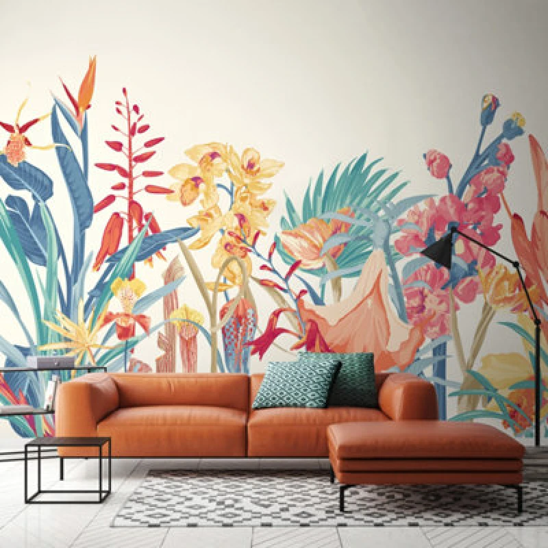 Image of Origin Murals Tropical Foliage Wall Mural in Blue Size: W350cm x H280cm Blue Unisex W350cm x H280 cm