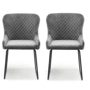 Image of Galway Pair of Brushed Velvet Grey Dining Chairs