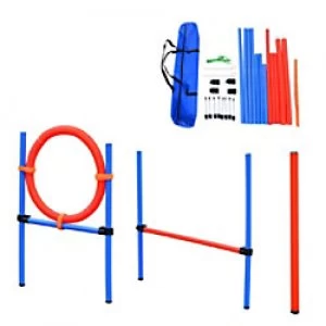 Image of PawHut Pet Agility Set 8x Steel Stakes, 2x Spikes, 1x String Blue, Red