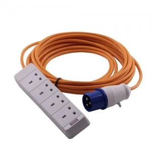 Image of Zexum 16A 230V Orange Male to 4 Gang Hook Up Extension Cable Lead - 15m