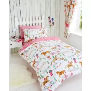 Image of Portfolio Home Kids Club Horse Show Double Size Duvet Cover & Pillow Case Bed Set Pink