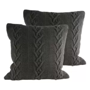 Image of Paoletti Aran Twin Pack Polyester Filled Cushions Charcoal