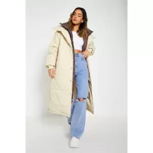 Image of I Saw It First Contrast Double Layered Padded Coat - Brown