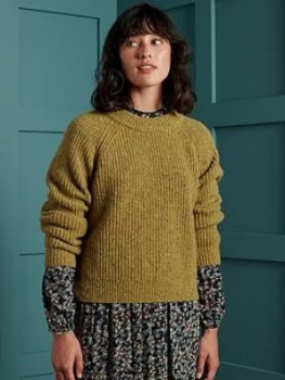 Image of Superdry Freya Tweed Crew Jumper, Yellow, Size 6, Women