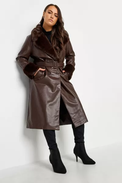 Image of Faux Fur Trim Trench Coat